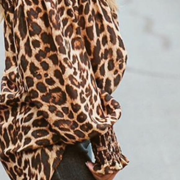Leopard Printed Off-Shoulder Top - Long - Sleeved - Picture 4 of 5